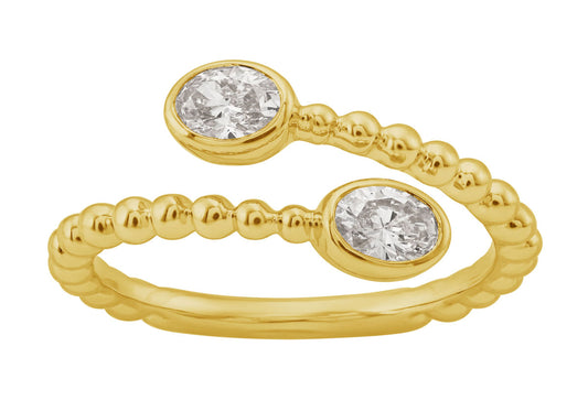 This Fashion Ring is available in 14K Yellow Gold. There are a total of 2 stones. There are Oval with a total carat weight of 0.38 set in a Bezel Set setting.
