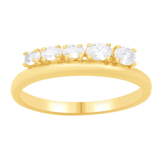 This Fashion Ring is available in 14K Yellow Gold. There are a total of 5 stones. There are Oval with a total carat weight of 0.32 set in a Prong Set setting.