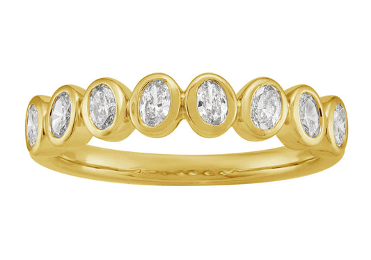 This Fashion Ring is available in 14K Yellow Gold. There are a total of 8 stones. There are Oval with a total carat weight of 0.43 set in a Bezel Set setting.