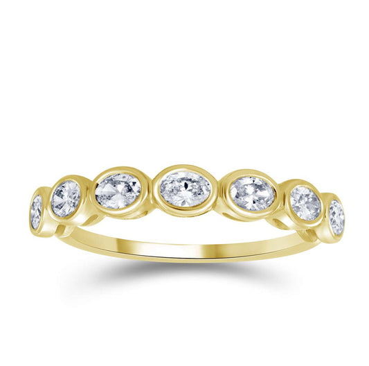 This Fashion Ring is available in 14K Yellow Gold. There are a total of 7 stones. There are Oval with a total carat weight of 0.68 set in a Bezel Set setting.