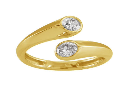 This Fashion Ring is available in 14K Yellow Gold. There are a total of 2 stones. There are Oval with a total carat weight of 0.43 set in a Bezel Set setting.