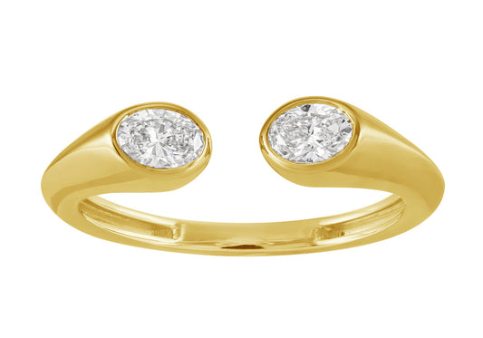 This Fashion Ring is available in 14K Yellow Gold. There are a total of 2 stones. There are Oval with a total carat weight of 0.38 set in a Bezel Set setting.