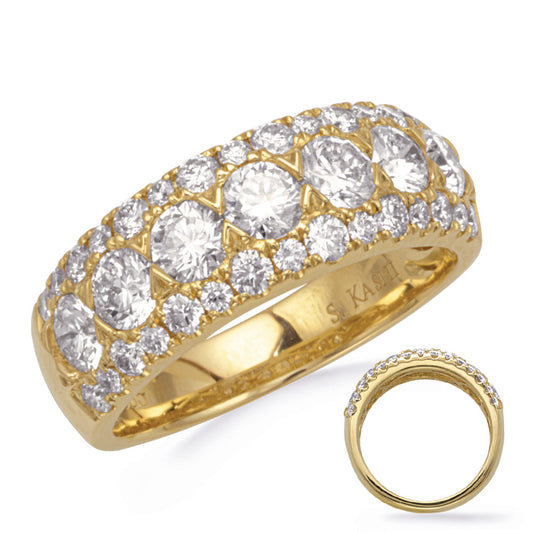 This Fashion Ring is available in 14K Yellow Gold. There are a total of 37 stones. There are Rounds with a total carat weight of 2.08 set in a Channel Set|Micro Prong setting.