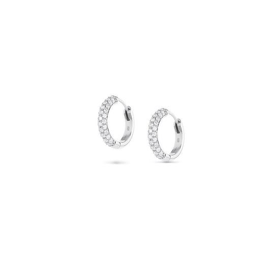 Silver Pave Diamond Huggie Hoop Earrings - 15mm