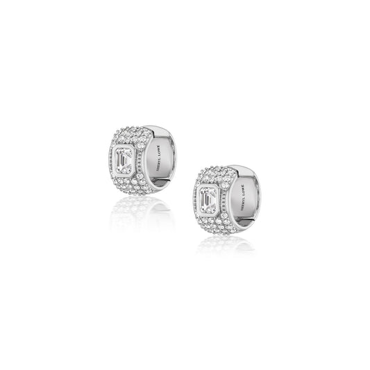 Crystal Quartz Bezel Set Diamond Thick Huggie Earrings