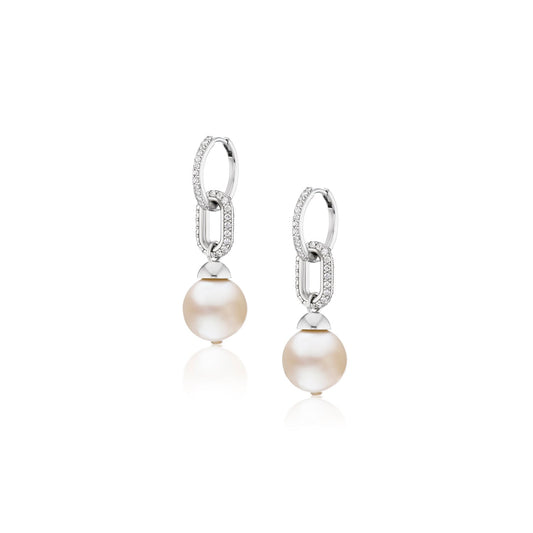 Diamond Link Pearl Drop Earrings