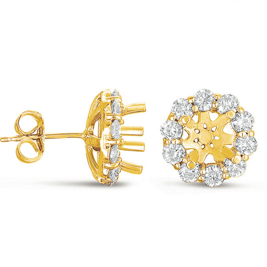 This Earring is available in 14K Yellow Gold. There are a total of 24 stones. There are Rounds with a total carat weight of 0.52 set in a setting.