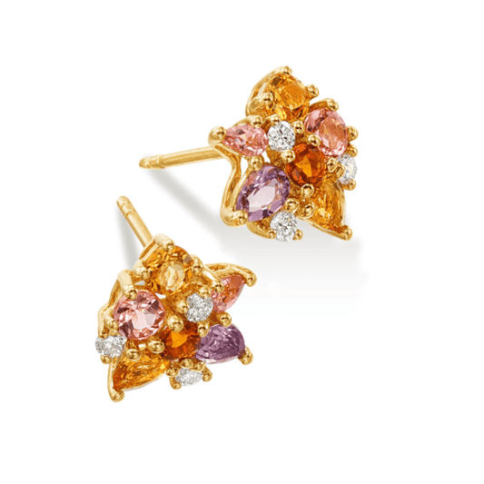 Multi-Color Gemstone Floral Earrings with Diamond Accents PJ-E19161/MULTI/14Y/XA