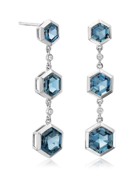 Hexagon London Blue Topaz and Diamond Earrings PJ-E19575/LBT/14W/XA