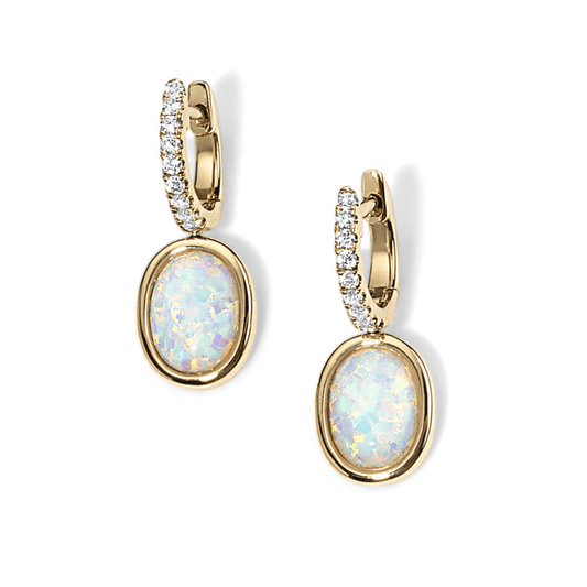 Australian Opal Earrings with Diamond Accents PJ-E19762/OPAL/14Y/XA