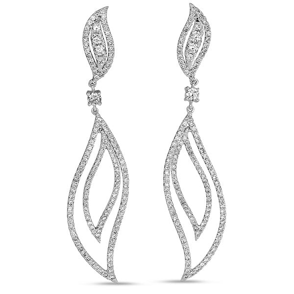 This Earring is available in 14K White Gold. There are a total of 258 stones. There are Rounds with a total carat weight of 1.34 set in a  setting.