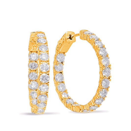 This Earring is available in 14K Yellow Gold. There are a total of 36 stones. There are Rounds with a total carat weight of 5.4 set in a Prong Set setting.