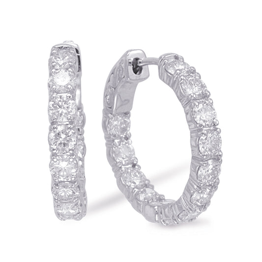 This Earring is available in 14K White Gold. There are a total of 24 stones. There are Rounds with a total carat weight of 3.6 set in a Prong Set setting.