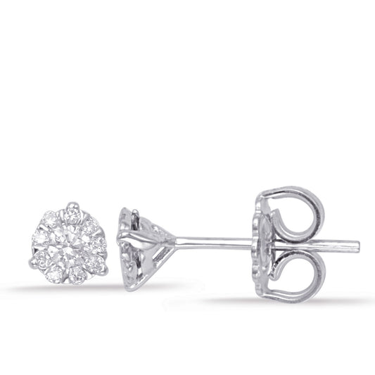 This Earring is available in 14K White Gold. There are a total of 20 stones. There are Rounds with a total carat weight of 0.24 set in a Micro Prong setting.