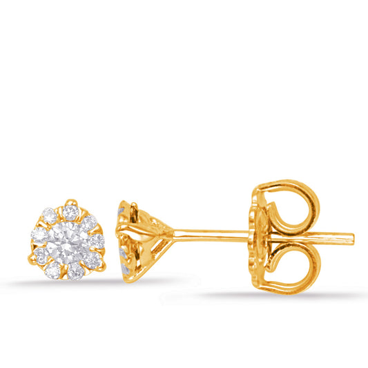 This Earring is available in 14K Yellow Gold. There are a total of 20 stones. There are Rounds with a total carat weight of 0.24 set in a Micro Prong setting.