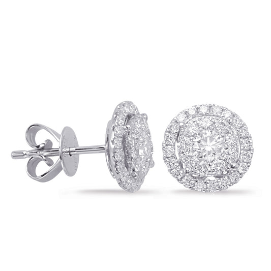 This Earring is available in 14K White Gold. There are a total of 56 stones. There are Rounds with a total carat weight of 0.35 set in a Micro Prong|Prong Set setting.