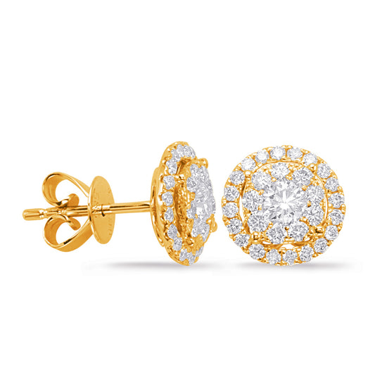 This Earring is available in 14K Yellow Gold. There are a total of 56 stones. There are Rounds with a total carat weight of 0.5 set in a Micro Prong|Prong Set setting.