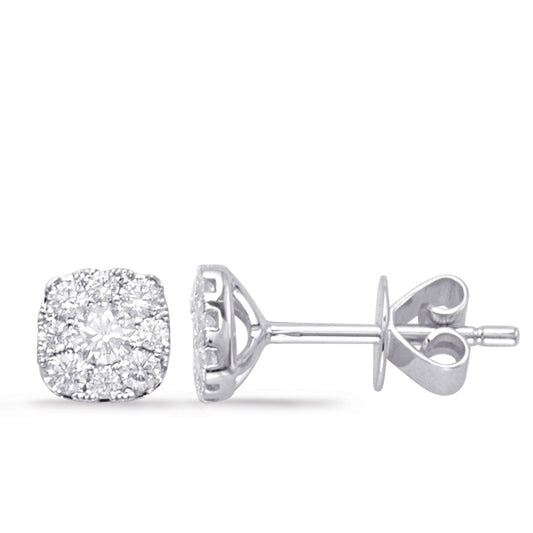 This Earring is available in 14K White Gold. There are a total of 18 stones. There are Rounds with a total carat weight of 0.42 set in a Micro Prong setting.