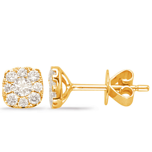This Earring is available in 14K Yellow Gold. There are a total of 18 stones. There are Rounds with a total carat weight of 0.42 set in a Micro Prong setting.