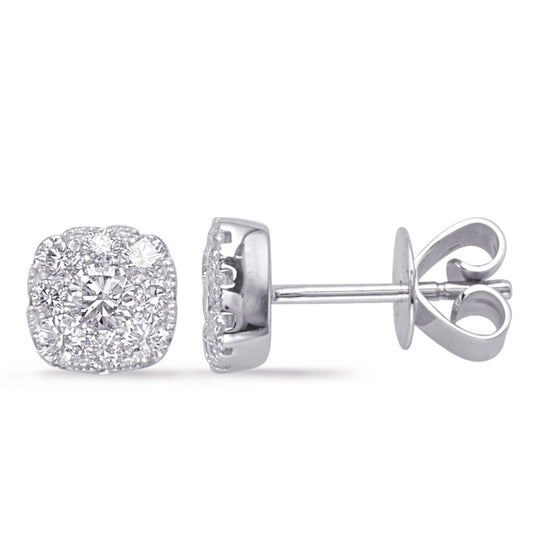 This Earring is available in 14K White Gold. There are a total of 18 stones. There are Rounds with a total carat weight of 0.71 set in a Micro Prong setting.
