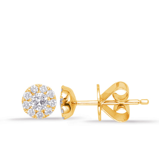 This Earring is available in 14K Yellow Gold. There are a total of 20 stones. There are Rounds with a total carat weight of 0.31 set in a Micro Prong setting.