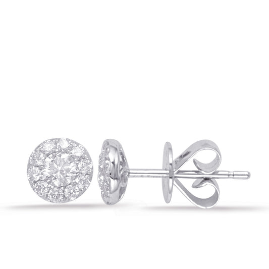 This Earring is available in 14K White Gold. There are a total of 22 stones. There are Rounds with a total carat weight of 0.46 set in a Micro Prong setting.