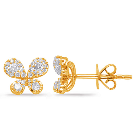This Earring is available in 14K Yellow Gold. There are a total of 52 stones. There are Rounds with a total carat weight of 0.35 set in a Micro Prong setting.