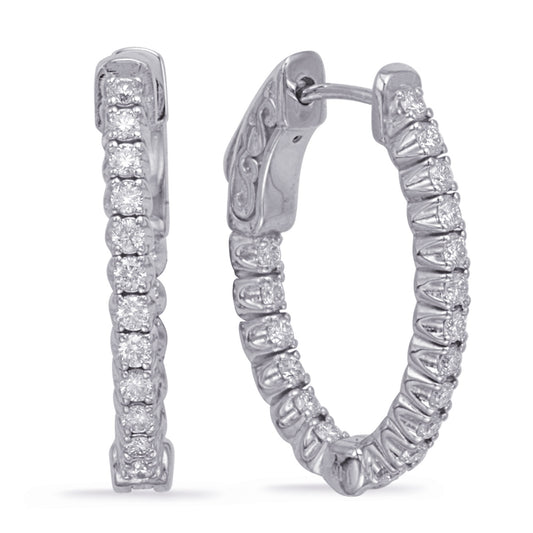 This Earring is available in 14K White Gold. There are a total of 36 stones. There are Rounds with a total carat weight of 0.65 set in a Prong Set setting.