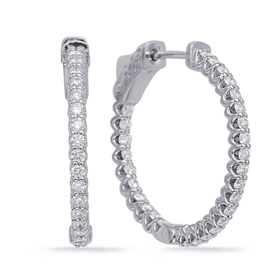 This Earring is available in 14K White Gold. There are a total of 56 stones. There are Rounds with a total carat weight of 1.01 set in a Prong Set setting.