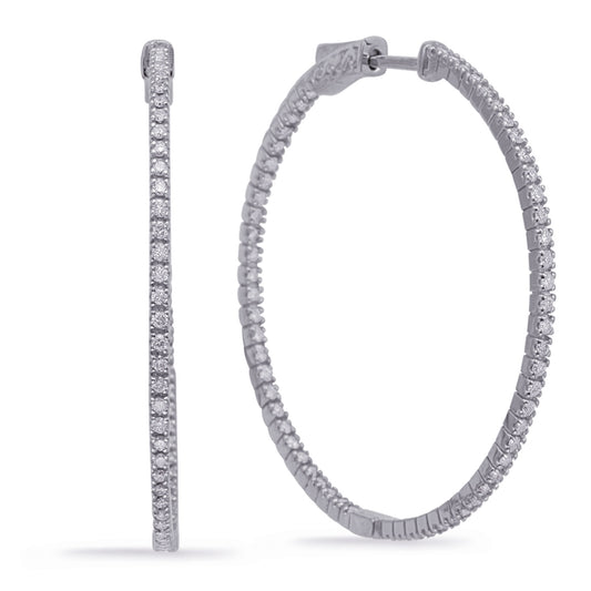 This Earring is available in 14K White Gold. There are a total of 122 stones. There are Rounds with a total carat weight of 1.04 set in a Prong Set setting.
