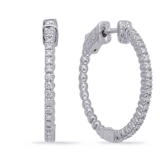 This Earring is available in 14K White Gold. There are a total of 40 stones. There are Rounds with a total carat weight of 0.34 set in a Prong Set setting.