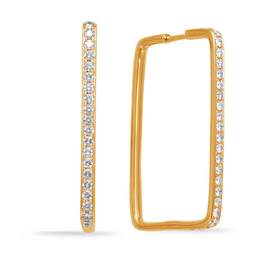 This Earring is available in 14K Yellow Gold. There are a total of 50 stones. There are Rounds with a total carat weight of 1.26 set in a Micro Prong setting.