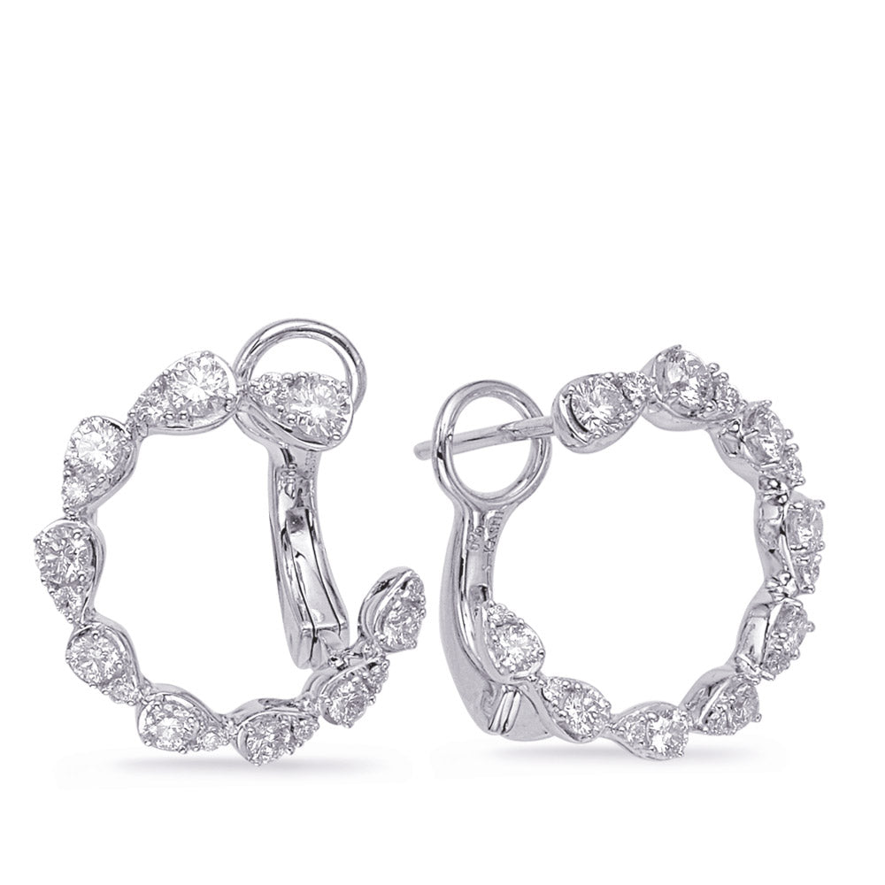 This Earring is available in 14K White Gold. There are a total of 36 stones. There are Rounds with a total carat weight of 0.76 set in a Prong Set setting.