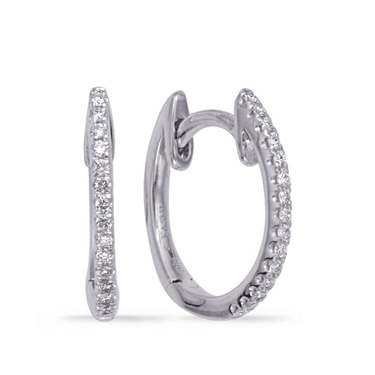 This Earring is available in 14K White Gold. There are a total of 30 stones. There are Rounds with a total carat weight of 0.08 set in a Micro Prong setting.