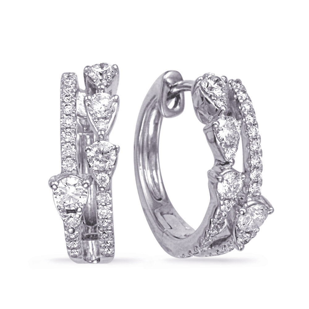 This Earring is available in 14K White Gold. There are a total of 52 stones. There are Rounds with a total carat weight of 0.5 set in a Micro Pave setting.
