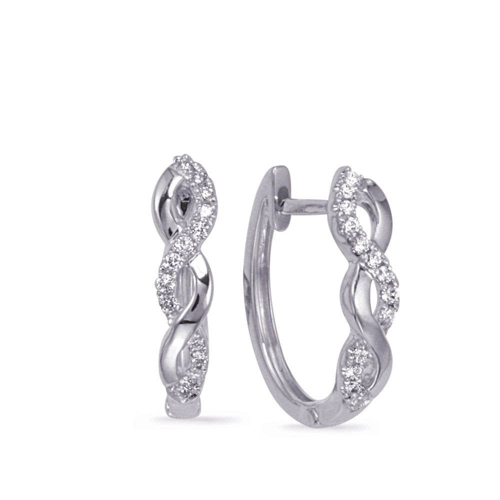 This Earring is available in 14K White Gold. There are a total of 26 stones. There are Rounds with a total carat weight of 0.13 set in a Micro Prong setting.