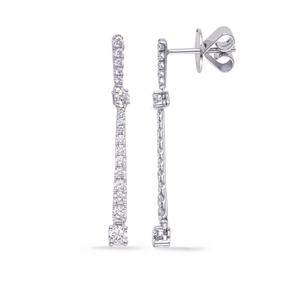 This Earring is available in 14K White Gold. There are a total of 34 stones. There are Rounds with a total carat weight of 0.63 set in a Micro Prong setting.