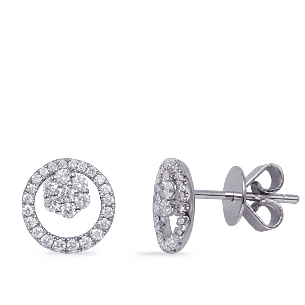 This Earring is available in 14K White Gold. There are a total of 58 stones. There are Rounds with a total carat weight of 0.39 set in a Micro Prong setting.