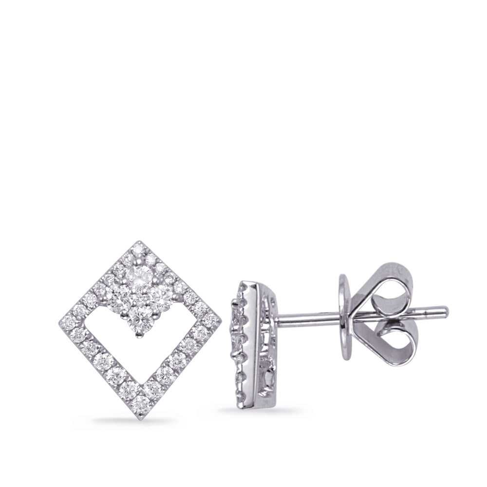 This Earring is available in 14K White Gold. There are a total of 62 stones. There are Rounds with a total carat weight of 0.36 set in a Micro Prong setting.