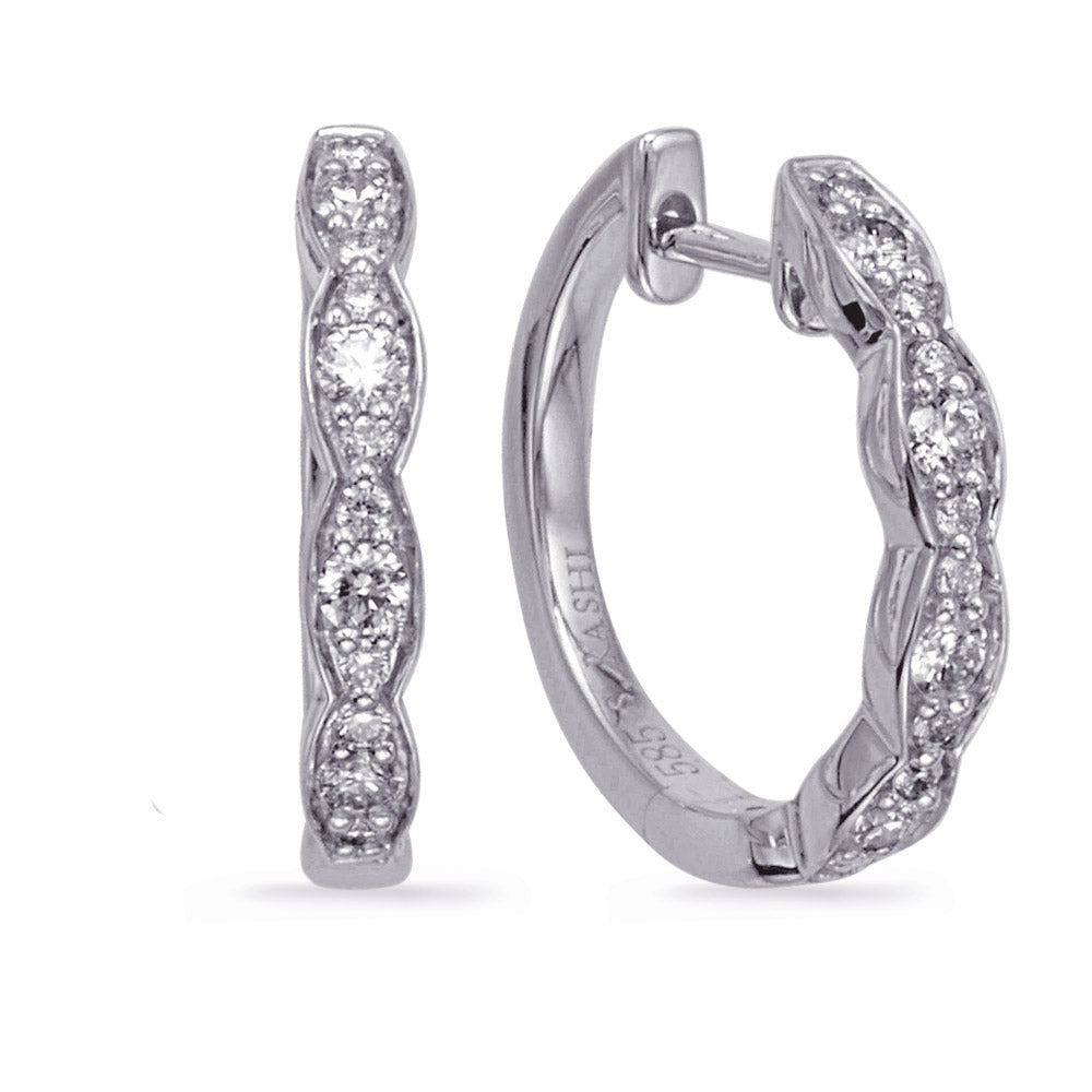 This Earring is available in 14K White Gold. There are a total of 24 stones. There are Rounds with a total carat weight of 0.4 set in a Micro Prong setting.