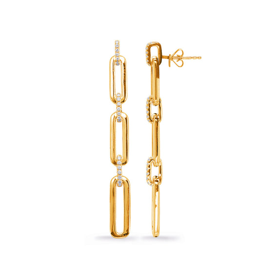 This Earring is available in 14K Yellow Gold. There are a total of 48 stones. There are Rounds with a total carat weight of 0.29 set in a Micro Prong setting.