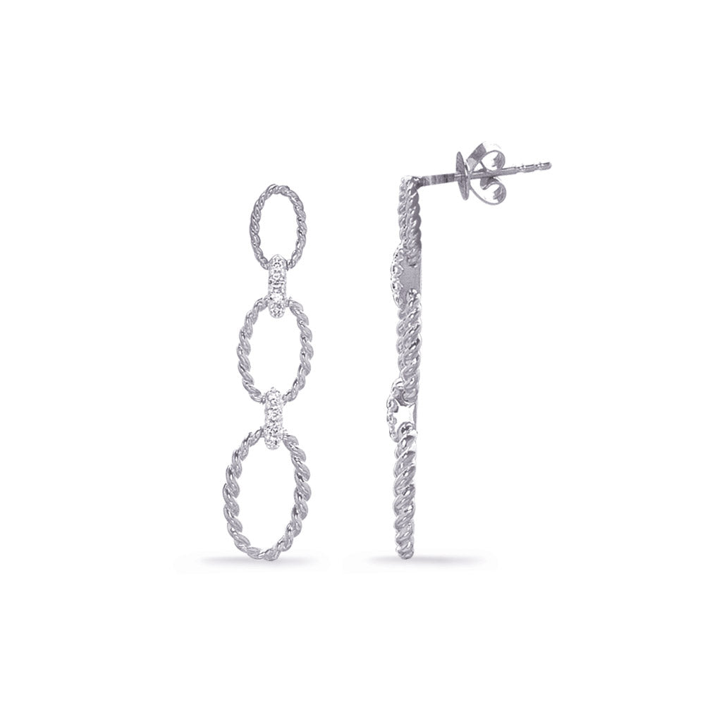 This Earring is available in 14K White Gold. There are a total of 16 stones. There are Rounds with a total carat weight of 0.09 set in a  setting.