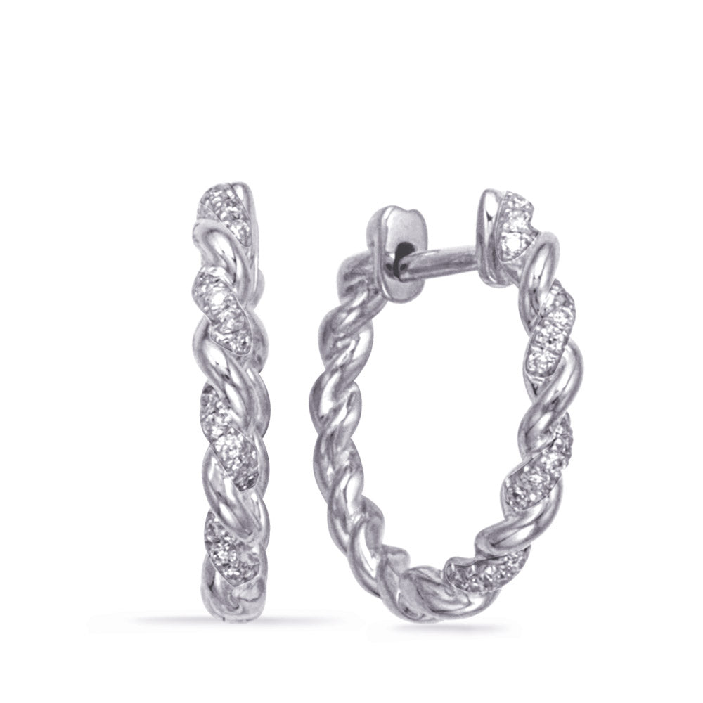 This Earring is available in 14K White Gold. There are a total of 38 stones. There are Rounds with a total carat weight of 0.1 set in a Micro Prong setting.