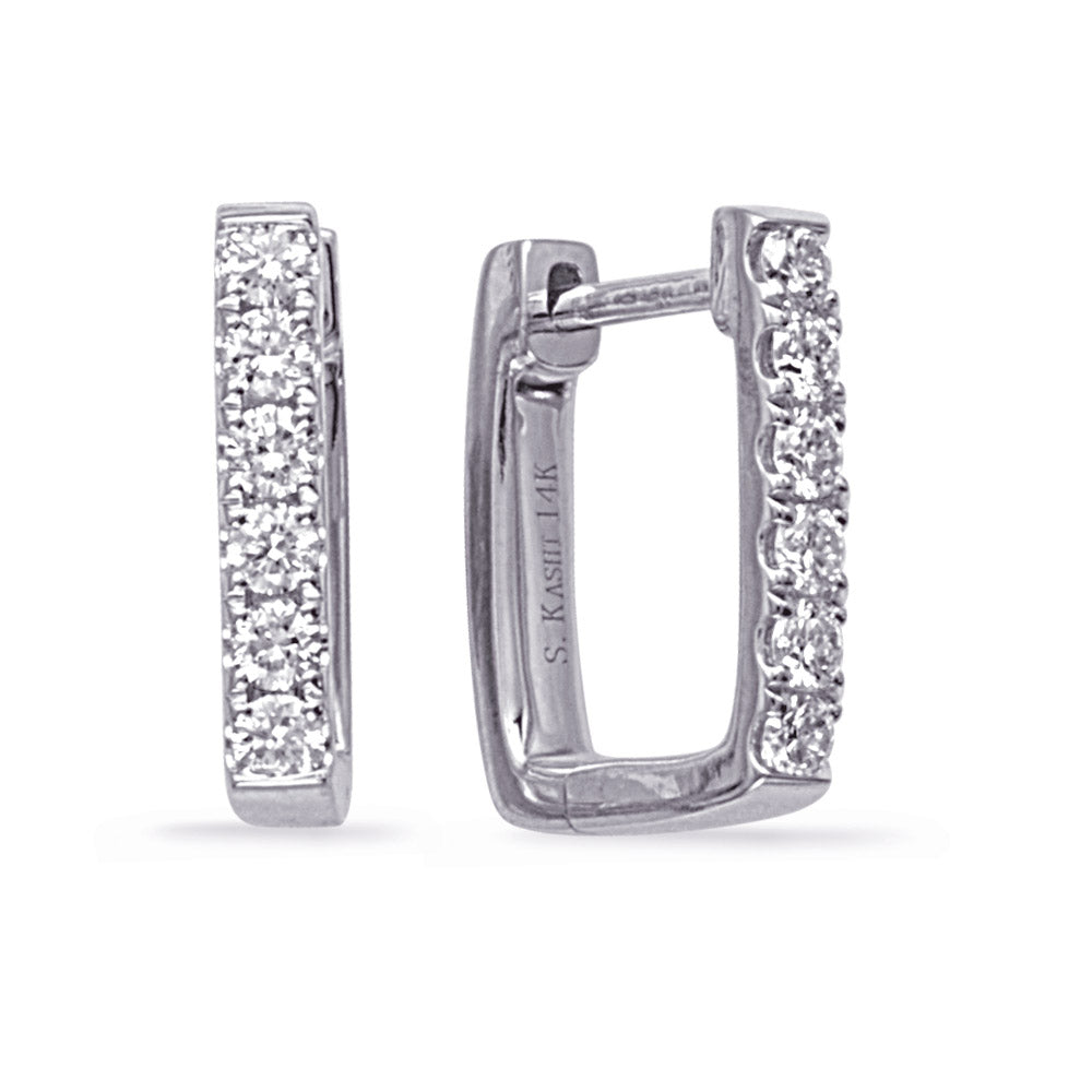 This Earring is available in 14K White Gold. There are a total of 12 stones. There are Rounds with a total carat weight of 0.4 set in a  setting.
