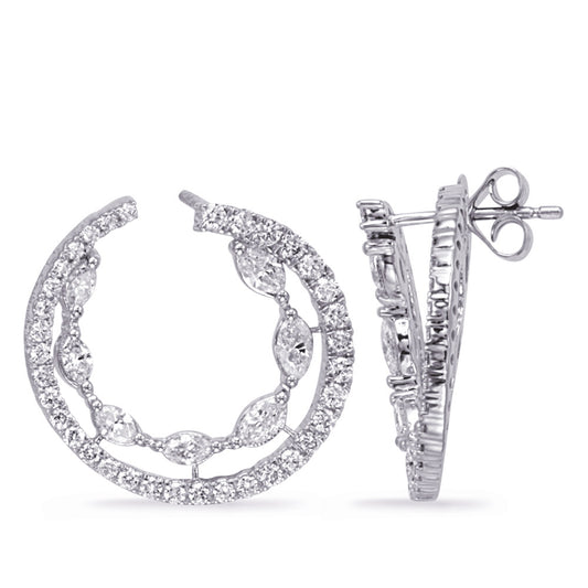 This Earring is available in 14K White Gold. There are a total of 84 stones. There are Marquise with a total carat weight of 0.98 set in a Prong Set setting.There are Rounds stones with a total carat weight of 0.94 set in a Prong Set.