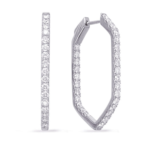 This Earring is available in 14K White Gold. There are a total of 56 stones. There are Rounds with a total carat weight of 1.82 set in a Prong Set setting.