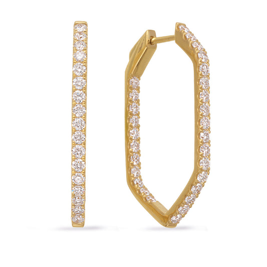 This Earring is available in 14K Yellow Gold. There are a total of 56 stones. There are Rounds with a total carat weight of 1.82 set in a Prong Set setting.