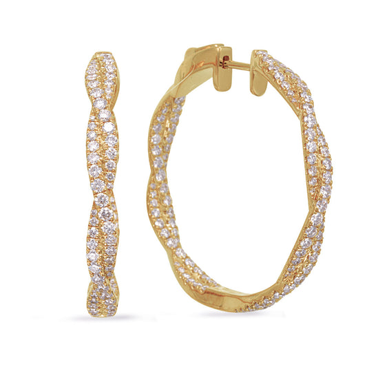 This Earring is available in 14K Yellow Gold. There are a total of 198 stones. There are Rounds with a total carat weight of 2.36 set in a Prong Set setting.