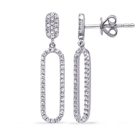 This Earring is available in 14K White Gold. There are a total of 104 stones. There are Rounds with a total carat weight of 0.28 set in a Micro Prong setting.