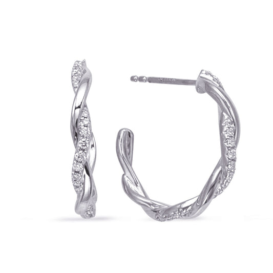 This Earring is available in 14K White Gold. There are a total of 34 stones. There are Rounds with a total carat weight of 0.2 set in a Micro Prong setting.